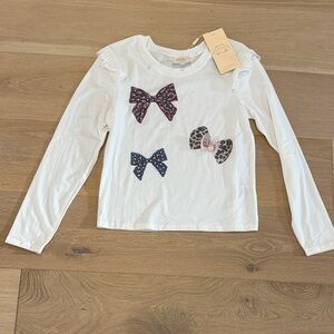 NWT Hannah Banana Girls White Long Sleeve Tee with Bow Designs size 12